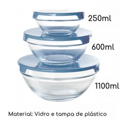 Jogo 3 Potes Vidro Com Tampa Azul Casual